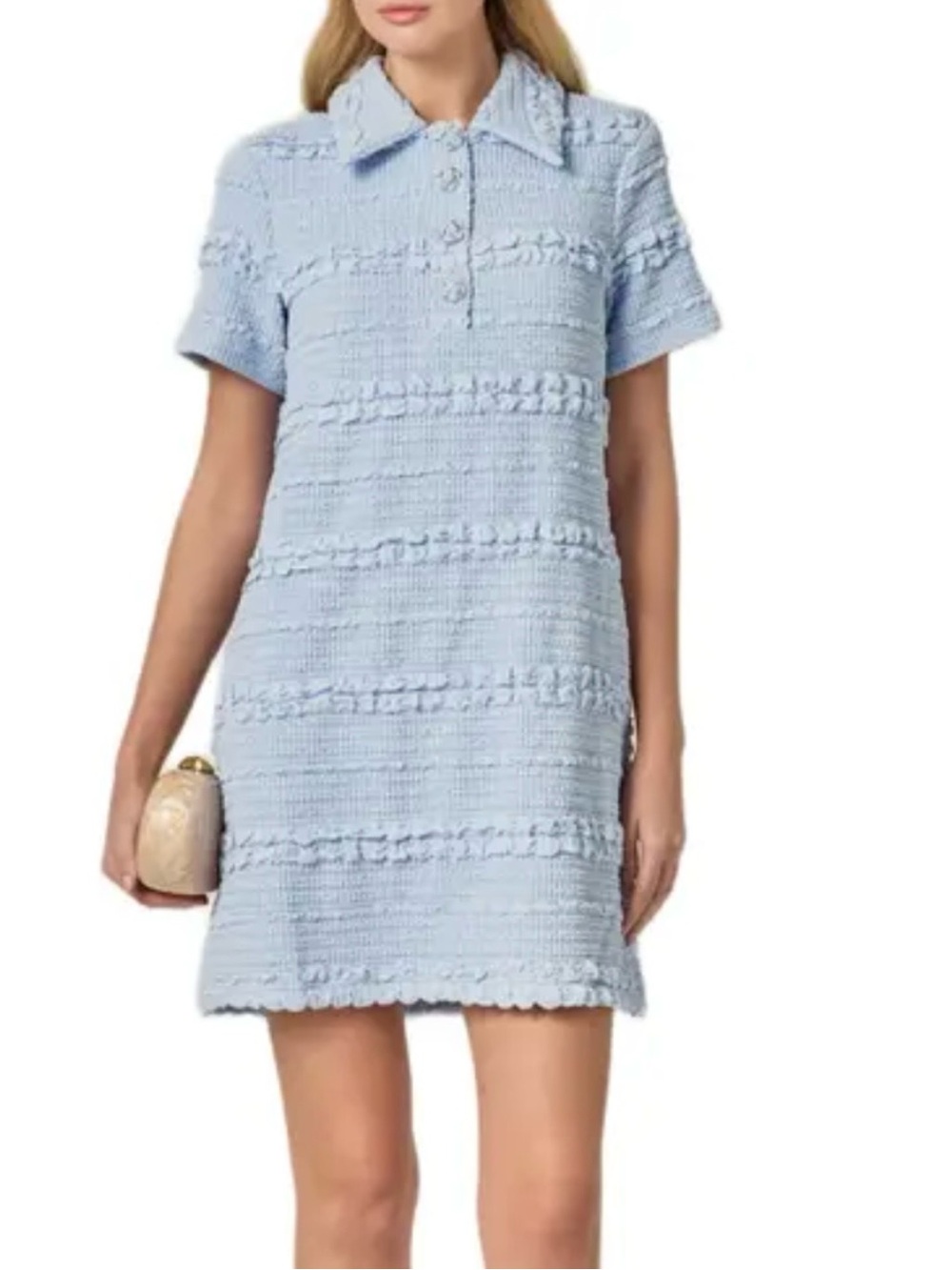 English Factory NWT Puff Sleeve Textured Lt. Blue Dress Sz Lg Preppy Pockets
